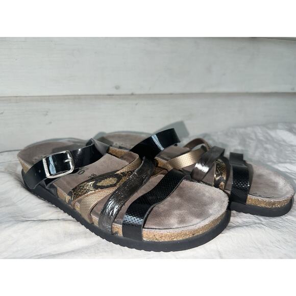Mephisto Shoes - Mephisto Air Relax Leather Strappy Sandals Black Gold Snake Skin Size 38